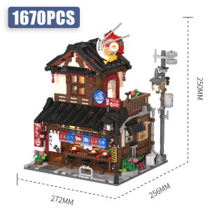 City Japanese Ramen Shop Street View Building Blocks Lamian Noodles Restaurant Architecture Lights Bricks Decoration Toys Gift