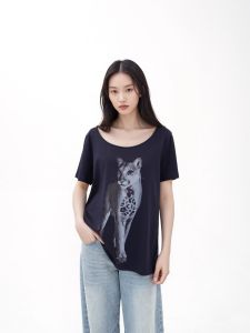 Slimming Loose Shoulder Bared Leopard Print Short Sleeve T-Shirt Womens Fashion Retro Hot Girl Two-Way Wear Casual Top