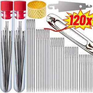 Stainless Steel Large Eye Sewing Needle Set With Threader And Storage Tube For Home Sewing Mending Embroidery DIY Crafts