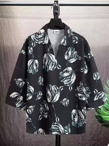 LIIEN NOOS | Cuban Collar Summer Lightweight Ice Silk Print Shirt