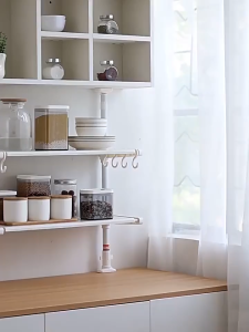 Telescopic Shelf Carbon Steel Frame Storage Basket Adjustable 2 Trays kitchen Organizer Shelf