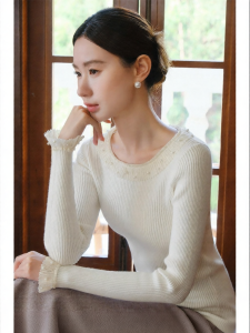 XXNING | Đồ Len Ôm Cổ Tròn Ren Ngọc Trai Pháp cho Phụ Nữ