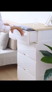 4-Tier Wooden Top Plastic Drawer Storage Cabinet- Length 75cm