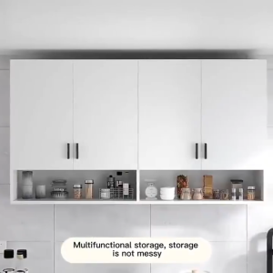 ROOSIO Furniture Wall Mounted Kitchen Cabinet 120cm White Wooden Hanging Storage Cabinet with 4 Doors Space Saving Organizer for Kitchen Dining Room