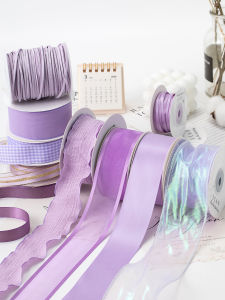 Purple Ribbon Set for Handmade Baking Wedding Gift Packaging Floral Art DIY Materials Kit Bunting Craft Supplies Home Fabric