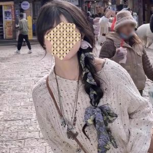 ผ้าพันคอไหมลายดอกไม้สไตล์เกาหลี ฤดูใบไม้ร่วง/ฤดูหนาว เอวสูง ผ้าคลุมผมสไตล์เกาหลีหวานๆ หลากหลายสไตล์