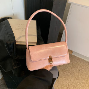 Retro French Bread Bag Womens Fashionable Versatile Underarm Bag Single Shoulder Handbag Commuter Bag Soft PU Leather Pure Color