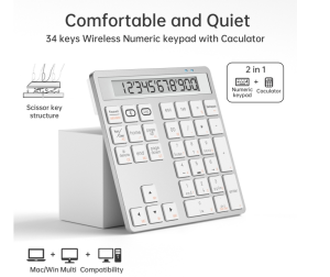 JOMAA | JOMAA Slim Portable Numeric Keypad 34-Key Wireless Bluetooth & 2.4G with Display for Laptop Desktop PC - Calculator Number Pad
