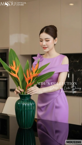 Váy Dạo Phố MDU5299 Chất Lụa Twist Satin Vân Cao Cấp Cổ Thuyền Cùng Hoa 3D Đính Vai Tinh Xảo Từ MDU