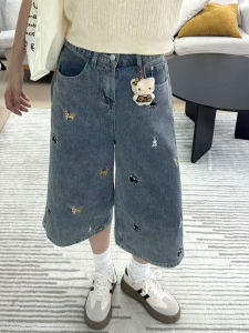 QIANCHANGNAAI | Vintage Dachshund Embroidered 7/8 Length Jeans Shorts Summer Flared