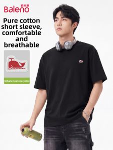 BALENO | Fashionable High-end Red Whale Print Cotton T-Shirt