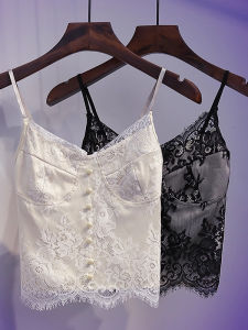 chaqi | Áo ba lỗ ren ngắn hở eo ngọt ngào dành cho nữ Áo ba lỗ trong thời trang xuân thu bó sát gợi cảm Áo ba lỗ dây chuyền thời trang