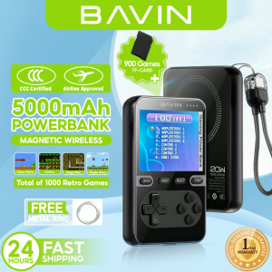 BAVIN PC1200S 5000mAh Mini Portable Retro Game Console Magnetic Wireless Powerbank w/ Dual Type-C Cable + Memory Card