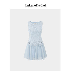 La lune Du ciel | Đầm Du Lịch Voan Ren Cổ Tròn Không Tay A-Line