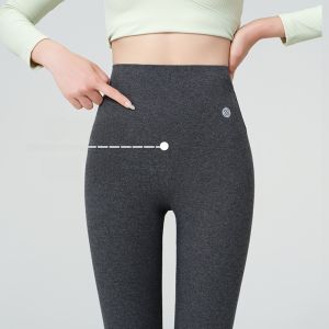 miiow | Womens Fleece Lined Grey Tight Pants High Waist Long Trousers Cotton Polyester Blend Comfortable Warm Bottoms Outerwear