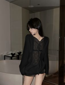 GUZILIAN | เสื้อยืดแขนยาวผู้หญิงสไตล์เกาหลี ทรงปกติ คอกลม แขนยาว ทรงหลวม ผ้าฝ้ายผสมโพลีเอสเตอร์ ฤดูใบไม้ร่วง 2025