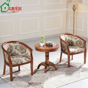 Hotel Style Solid Wood Armchair Bedroom Balcony Casual Table Chair Three-Piece Set Master Design Original Wood Grain Carved Flower