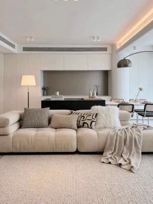 French Cream Puff Sofa Compact Apartment Linear Design