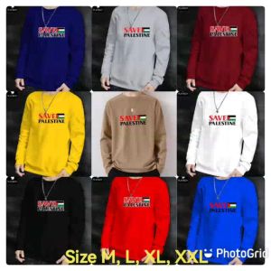 Bisa COD Sweater Keren Kaos Pria Distro Crewneck Trendy Save Palestine Gaza Sweatshirt Elegan Kasual