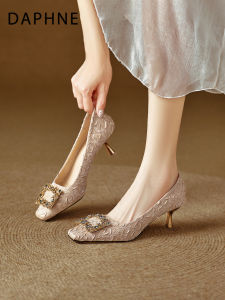 Daphne | Beige Slim Heel High Heels Crystal Wedding Shoes