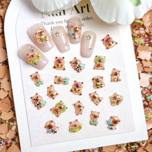 30PCS Novel Realistic Brown Capybara Resin Nail Charms 3D Cartoon Cute Coconut Dolphin Guinea Pig Nail Art Decorations DIY Nails