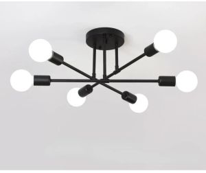 Gold Modern Sputnik Chandelier Ceiling Light Fixtures 6-Lights Industrial Semi Flush Mount Ceiling Light for Bedroom Dining Room