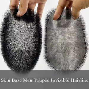 Biological Scalp Man Toupee PU Hair Replacement Invisible Skin Human Hair System for Men Bald Head Exclusive 1cm Hair length W.WW.WW