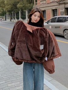 Áo Khoác Cotton Dày Có Mũ Trùm Đầu Cho Nữ Mùa Đông 2025 Áo Khoác Ngắn Lót Lông Cừu Thời Trang Công Sở Thường Ngày Màu Trơn