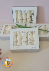 Hộp 5 khăn sữa muslin 2 lớp GEE 30 x 30 cm họa tiết Gấu nâu Thỏ hoa Gấu hồng Gấu dâu Đám mây Vũ trụ- chất liệu muslin mềm mại thấm hút an toàn cho làn da bé sơ sinh