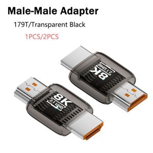 1PCS/2PCS HDMI Male to HDMI 2.1 Male UHD Extension Adapter Extender Transparent with Smart LED Light Support 8K 60hz HDTV