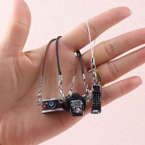 Miniature Dollhouse Model Vintage Camera Black And White Bag Pendant Doll Accessories Retro Keychain Toy Collectible