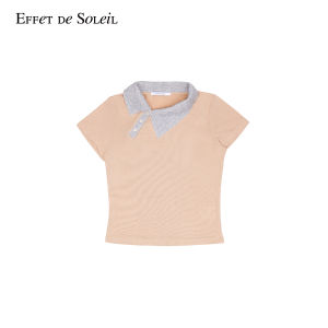 Sheer Patchwork Asymmetric Neck Slim T-Shirt