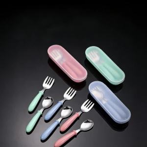 Baby two-piece gadget Tableware set Childrens tableware Stainless steel toddler tableware Tableware Cartoon baby food feeding s