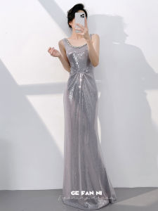 Elegant Premium Evening Dress Silver Gray