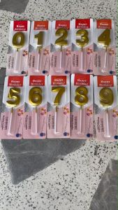 เทียนตัวเลขวันเกิดเมทัลลิคสีทอง  0-9 เทียนไร้ควัน เทียนปักเค้กตัวเลข Happy birthday