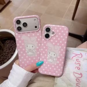 Sanrio | Pink Polka Dot My Melody Phone Case Cute Cartoon Large Window Lens Frame Shockproof Protective Cover For iPhone 16 15 17 Pro Max
