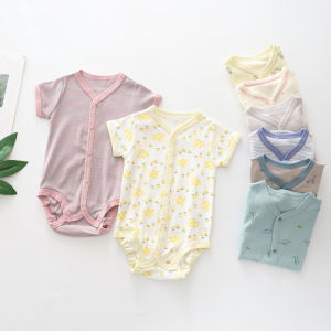 เสื้อคลุมเด็กแขนสั้นผ้าฝ้ายแท้ฤดูร้อน 2 ชิ้น ช่วงหน้าท้องเปิดด้านหน้า ทรงหัวใจ ลายการ์ตูน เสื้อคลุมเด็ก ผ้าฝ้ายระบายอากาศได้ดี