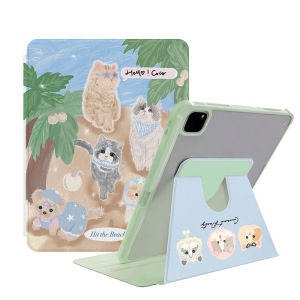 Cartoon Cat Family Leather Tablet Sleeve 360° Rotating iPad Case With Smart Sleep Feature/Pencil Holder For iPad Pro 11/Air4/Air5/Air3/iPad 9.7 (2017 2018)/iPad 10.2/iPad Mini6/iPad Pro 10.5
