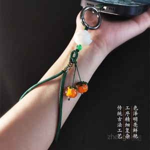 Handcrafted Short Mobile Phone Lanyard with Pendant Keychain USB Flash Drive Decoration Solid And Reliable Ins Style Chinese Fortune Loquat Design