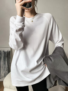 White Cotton Base Shirt Womens Fall and Winter Raglan Sleeves Stylish Niche Style Long Sleeves Sweatshirt Bandage Dress Long Sleeve Bottoming T-shirt