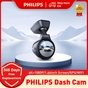 Philips | PHILIPS 4K+1080P Dash Cam Front and Rear Dual Recording Voice Control 24H Parking Mode Car DVR with 1.66″ Screen 360° Adjustable