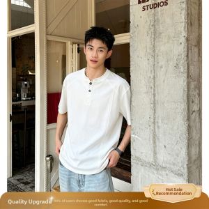 ZHUOCAN | Quick-Dry Ice Silky Black Summer Weight Henley T-Shirt