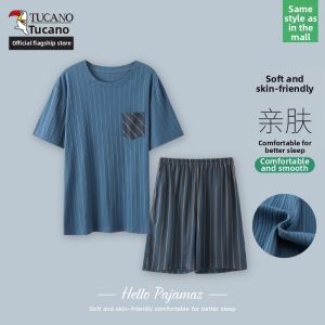TUCANO | Short Sleeve Long Pants Cotton Pyjama Set for Elderly Men Plus Size