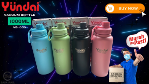 Vacuum Bottle Premium Yundai VB-1000 Termos Botol Air Minum Vakum Model Sport Easy Open Cap SUS 304 Tahan Panas Dingin 10 Jam isi Kapasitas 1000ml 1 Liter Vakum Stainless Steel Mellius Store