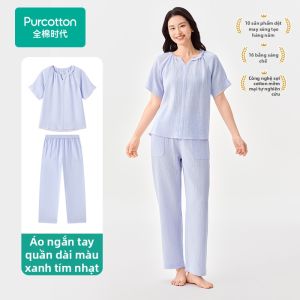 Purcotton | Bộ Đồ Nghỉ Ngơi Thoáng Khí Từ Cotton Xếp Ly Mềm Mại và Thoáng Khí