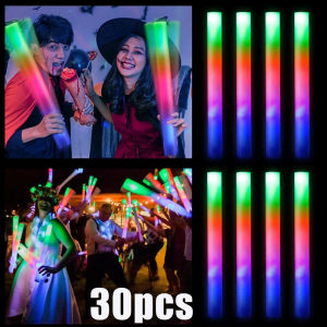 30Pcs Colorful LED Sponge Foam Light Stick Wedding Flashing Glow Cheer Tube Party Concert Supplies Luminous Stick Bars Decoration