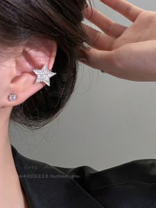 ต่างหูสตั๊ดรูปดาวแบบไม่มีรูหู ดีไซน์เรียบง่าย ประดับเพชร ต่างหูแบบสวมหู แฟชั่นสำหรับผู้หญิง