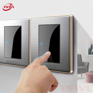 YSVWL Modern Wall Switch light universal socket Outlet 10-16A  standard With LED night indicator brushed Stainless Steel Obsidian mirror panel 20A switch 1/2/3/4 Gang 1/2 Way with USB Automatic reset switches Electrical
