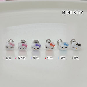 Cute New Korean KT Cartoon Acrylic Earstuds in Titanium Steel with Colorful Butterfly Knot and Cat Head Design for Women