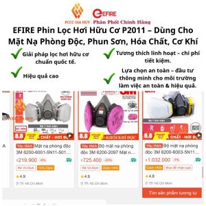 Phin Lọc Hơi Hữu Cơ EFIRE P2011–Dùng Cho Mặt Nạ Phòng Độcchống khóiPhun SơnHóa Chất-Tương thích mặt nạ EH60